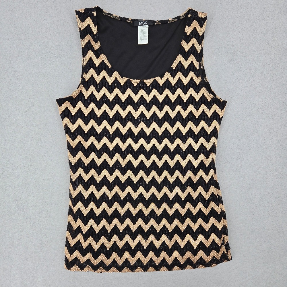 MSK‎ Size 10 Chevron Zigzag Metallic Tank Top Womens Contemporary Glam